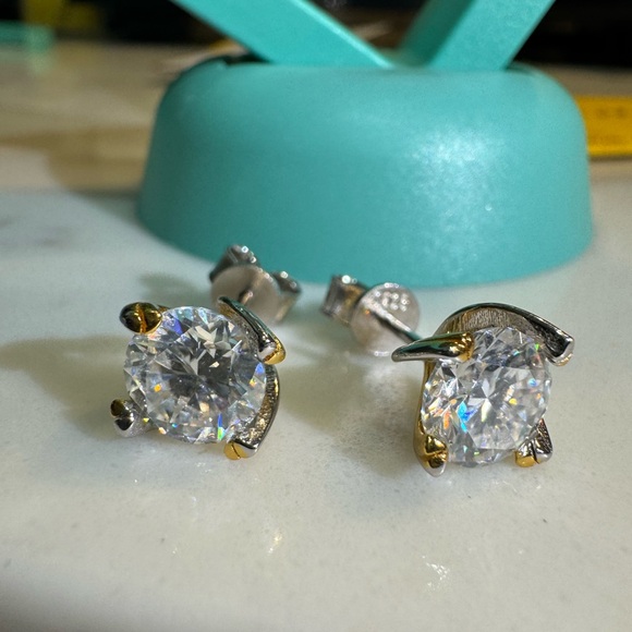 3ct Moissanite Gold and Silver Stud Earrings, item 439 - Picture 7 of 9